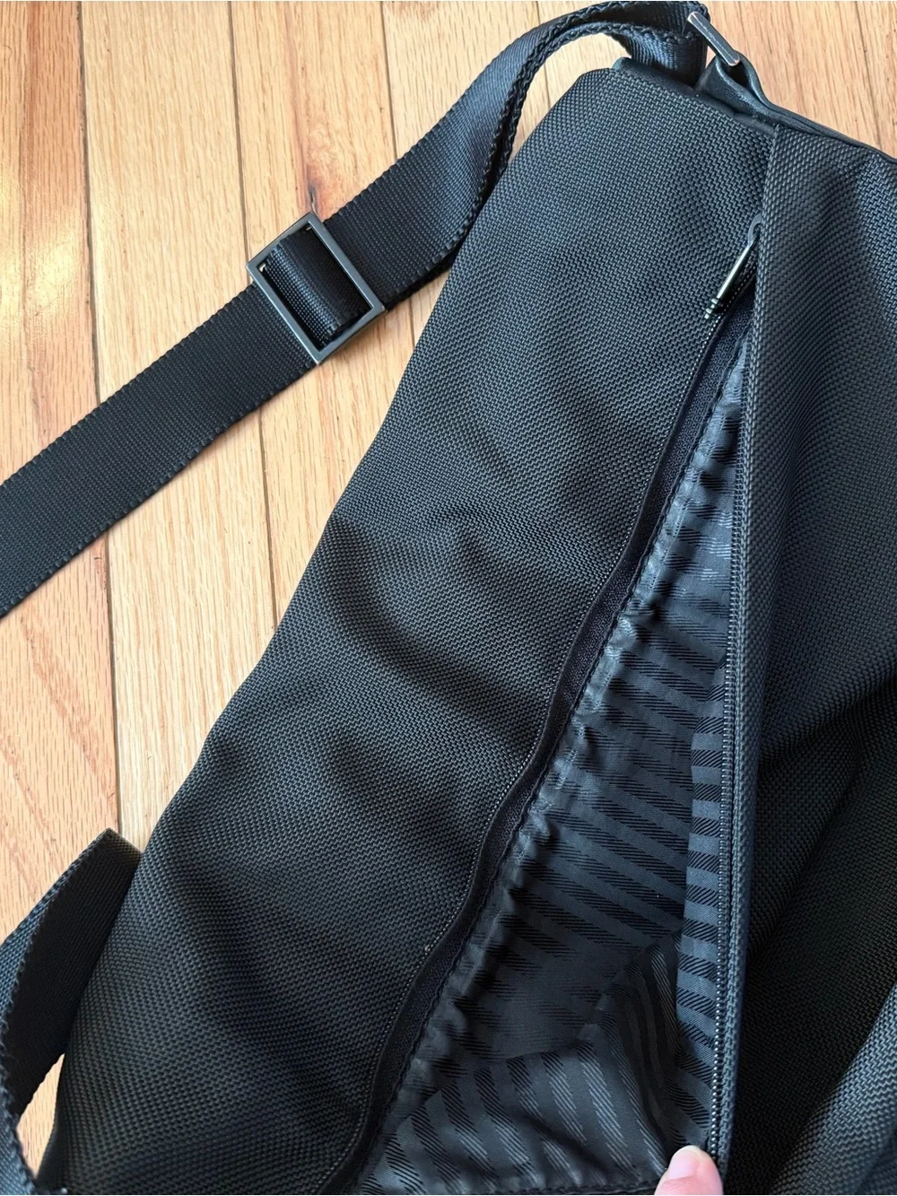 Tumi Black Nylon Messenger Bag with Leather Trim